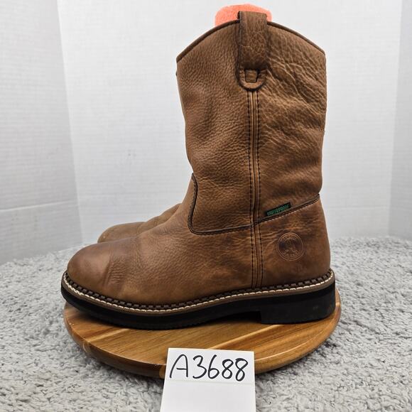 Georgia Boot Mens 9.5M Wellington Brown Leather Waterproof Pull On Work Roper - Picture 1 of 16